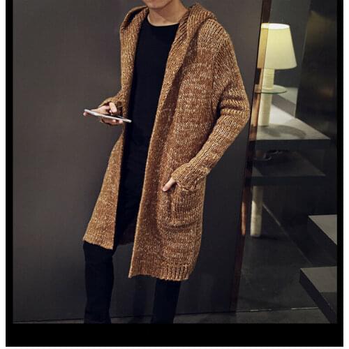 Thick Mens Windbreaker Long Wool Hooded Sweater Cardigan Jacket Coat Comfortable Fashion Simplicity Casual All-Match Trend
