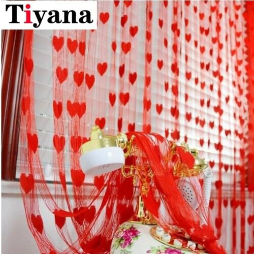 Tiyana Heart Line Tulle ready curtains For Bedroom Kitchen Decorative Door Partition Curtain Yarn String 100cm*200cm P240D2