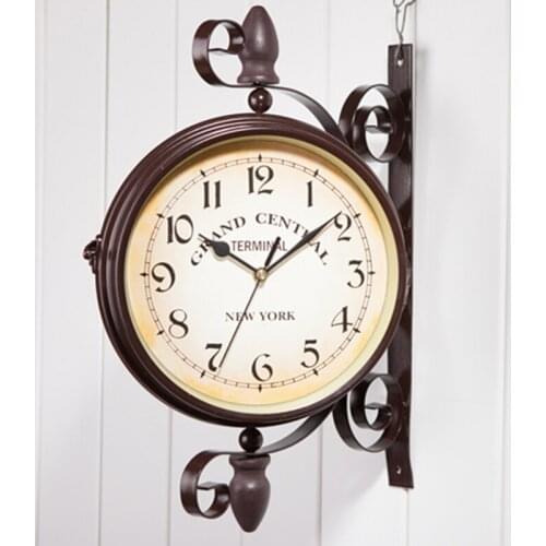 Vintage Decorative Double Sided Metal Wall Clock Antique Style Station Wall Clock Wall Hanging Clock 35cm *28cm Traditional