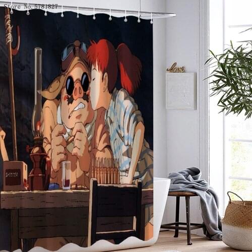 Kurenai No Buta Shower Curtains 3D Print Porco Rosso Waterproof Polyester Anime Shower Curtain Cartoon Bathroom Curtain Decor