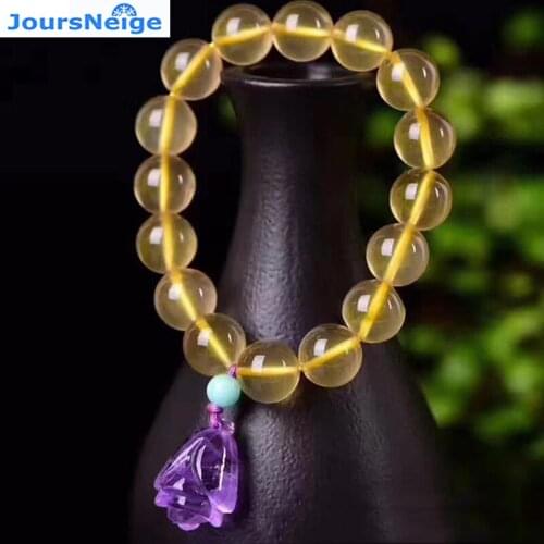 Yellow Natural Crystal Bracelets Purple Crystal Flower Pendant Help Wealth Marriage Lucky for Women Girl Gift Bracelet Jewelry