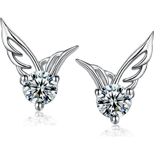 2018 New Brincos Love Crystal Angel Wing Double Side Rhinestone Stud Earrings For Women Wedding Jewelry Cuff Earings Pendientes