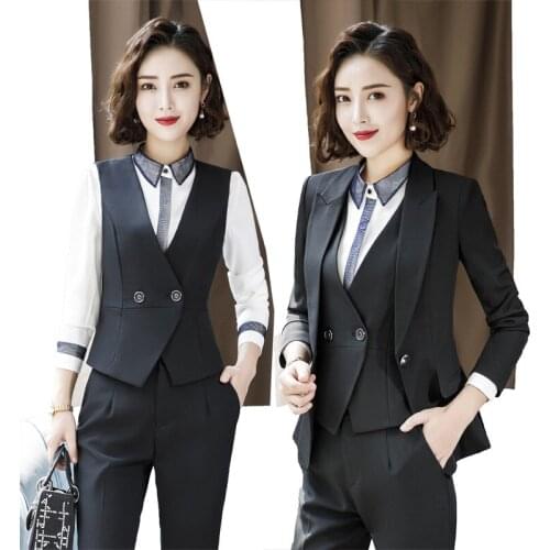 IZICFLY Autumn Winter Style Trouser And Jacket Blazer Two Piece Set Work Wear Black Elegant Business Office Women Pant Suit