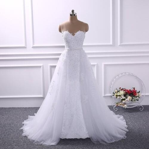 Elegant Detachable Train Mermaid Wedding Dress Boho Custom Made Appliques Beading Crystals Bridal Gowns White Sleeveless Dresses
