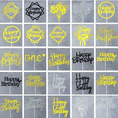 10pcs Happy Birthday Cake Topper Paper Gold Silver Cupcake Toppers Birthday Party Supplies Cake Decorations Promotional Items
