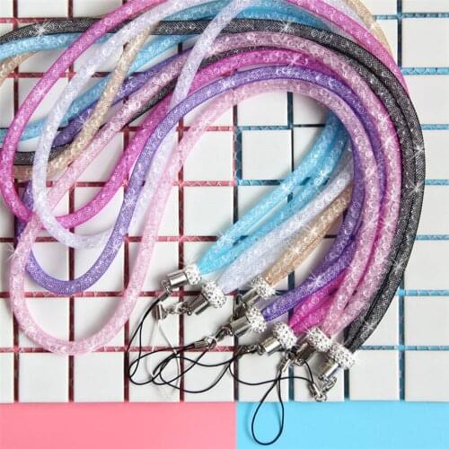 100pcs/lot Rhinestone Crystal Neck Necklace Strap Lanyard U Disk ID Work Card Mobile Cell Phone Chain Straps Keychain phone