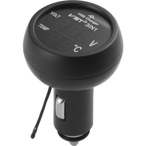 12V/24V Digital Meter Monitor 3 in 1 LED USB Car Charger Voltmeter Thermometer Car Battery Monitor LCD Digital Dual Display
