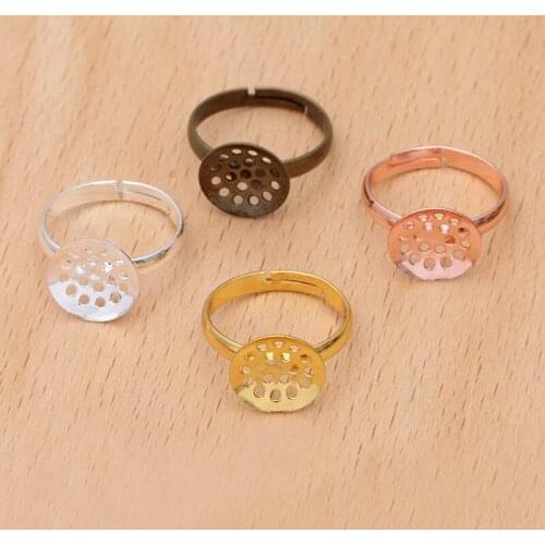 200pcs Blank Ring Settings with 12mm Filigree Round Caps Cabochons Cameo Adjustable Ring Findings DIY Jewelry Making Multi-color