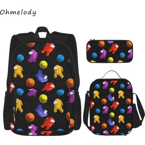 Doodle Astronauts 3PCS School Backpack with Lunch Bags Pencil Case Boys Girls School Bag Bookbag for Back to School Rucksack