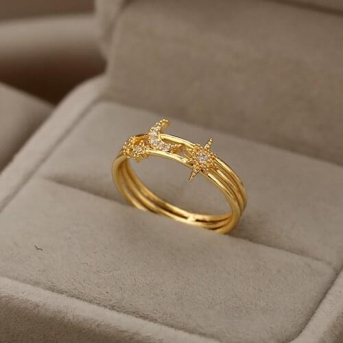 Zircon Sun Moon Star Rings Women Charming Couple Ring Stainless Steele Women Jewelry Gothic Wedding Moon and Sun Star Ring Gift