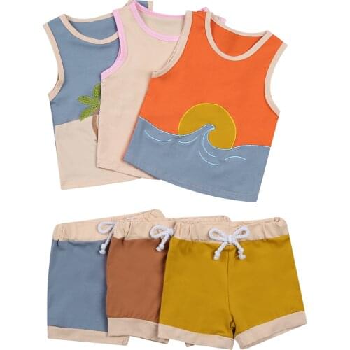 Childrens Kids Girls Two Piece Set Kids Vest Tank Tops Waist Elastic Lace Up Shorts Beachwear Summer Set 0-5Y