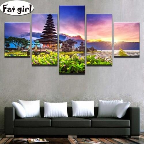 Diy diamond painting landscape full drill square Pagoda and lake picture of rhinestones 5d mosaic round embroidery diamond kits