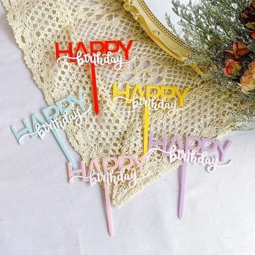 Double Colors Happy Birthday Cake Topper Golden Acrylic Cake Topper party Dessert Decor for Baby shower Baking supply