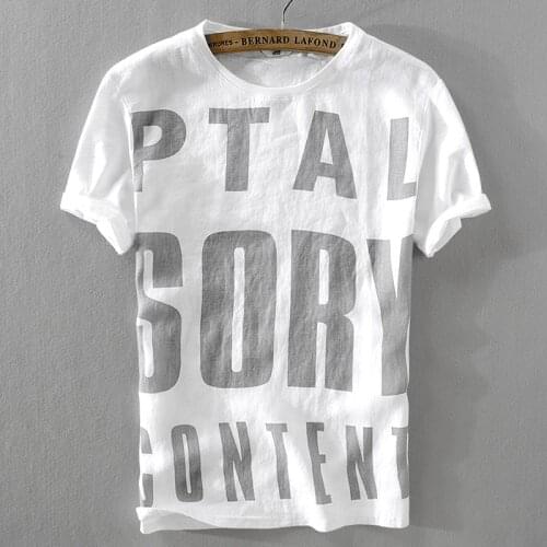 2018 Summer mens casual linen t-shirt breathable letters printed t shirt men loose stretch fashion tshirt mens camiseta 3XL