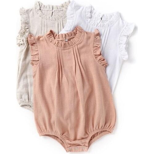 New Baby Cotton And Linen Romper Summer Solid Color Linen Breathable Bodysuits Childrens Clothing WT002