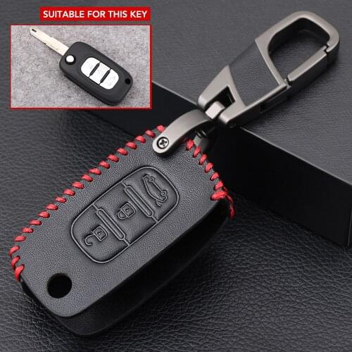 Leather Car Key Cover for Lada Renault Twingo Clio Master Kango fit Benz Smart Remote Flip Key Case Protector 3BTN