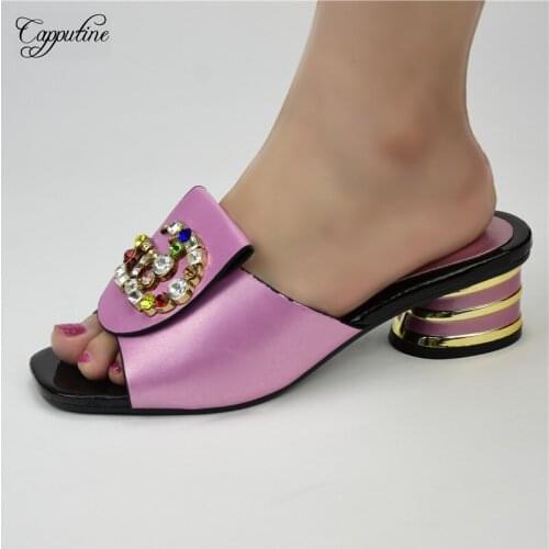 Pretty Pink Party Shoes African High Heel Womens Slipper Shoes 86-9 Heel Height 5CM