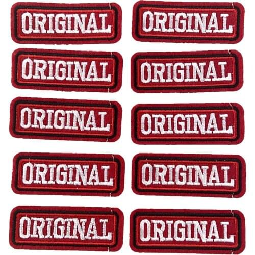 Red with white ORIGINAL Embroideried Iron on Patches Badge for Clothes Shoes Handbags Letters Embroidery Appliques 20pcs/lot