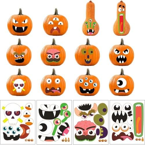 Metable 80sheets Halloween Pumpkin Sticker Face Expression Stickers DIY Craft Decoration Trick or Treat Party Lantern Decorating