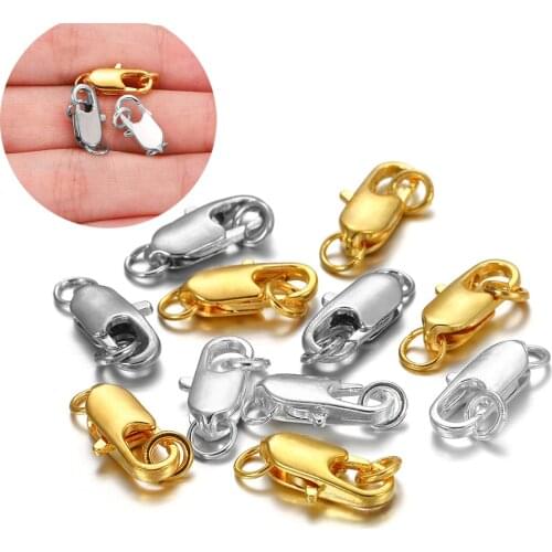 30pcs/lot 12 14mm Metal Lobster Clasps Hooks With Split Open Jump Rings Connectors For DIY Jewelry Making Findings Accessories