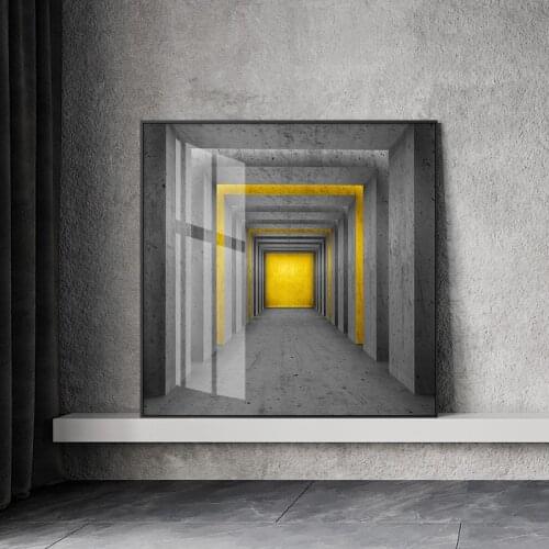 Fashion Square Black And yellow Poster Endless Hallway Canvas Painting Print Wall Art Pictures For Living Room Bedroom stylish