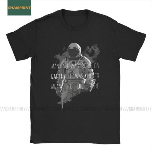 Interstellar T Shirts for Men Pure Cotton Vintage T-Shirt Crew Neck Nolan Movie Space Sci Fi Spaceship Tees Short Sleeve Tops