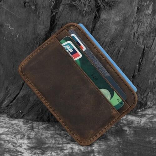 Rock Hot sale Genuine Leather Thin Card Case Mens Front Pocket Card Holder Purse Slim Wallet Men Mini Coin pocket black