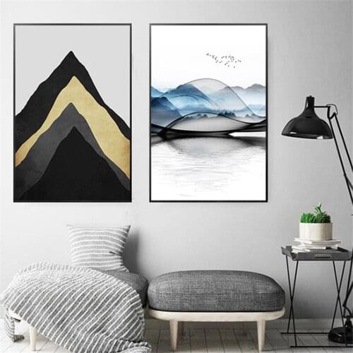 Nordic Style Abstract Ocean Landscape Bird Mountain Sun Lake Canvas Painting Wall Picture Printing Poster Living Room Decoration
