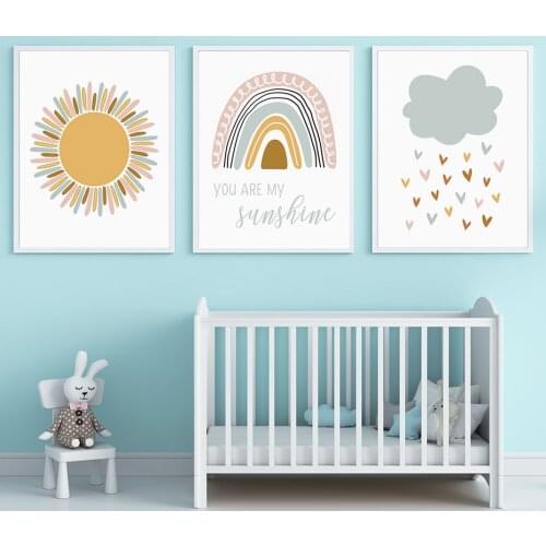 Clouds Sunshine Lovely Mountain Nursery Canvas Painting Print Poster Picture Wall Art for Kids Room Bedroom Home Decor