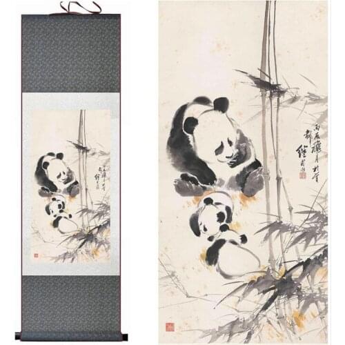 Panda painting traditional Chinese Art Painting silk scroll panda art painting panda picturePrinted painting