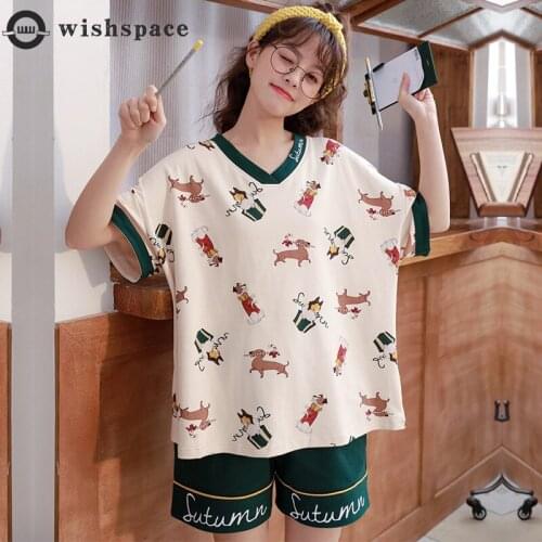 Thin with Pure Cotton Short Sleeve Shorts Pajamas Ms Summer Student Han Edition Lovely Age Season Cotton Leisurewear Suit