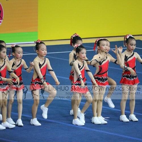 Figure Skating Dress Women Girls Bowknot Aerobics Cheerleading Varsity Cheerleader Competition Costume Rhythmic Dress Uniform