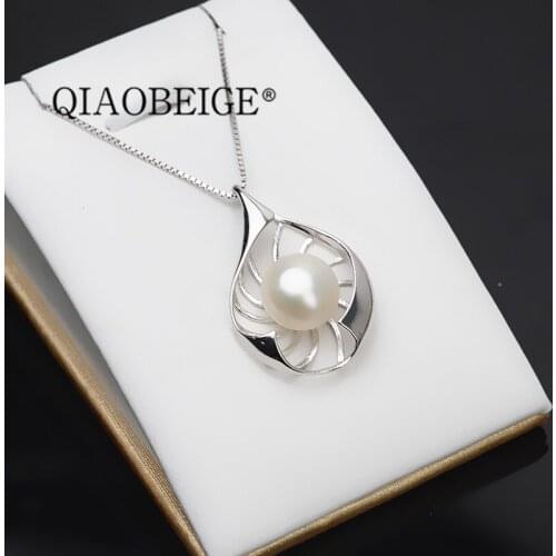 QIAOBEIGE DIY Wholesale Simple Silver 925 flat pearl bead freshwater pearl jewellery pendant necklace women for Jewelry Pendant