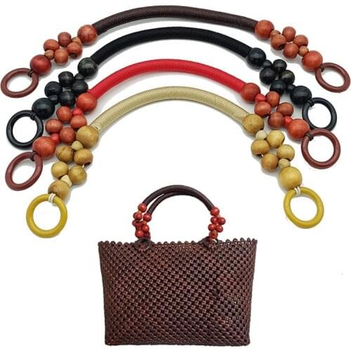 48cm Wood Bead Bag Strap Woven Handbag Handles Fashion Handmade Shoulder Bag Strap DIY Purse Handle Strap Bag accessories
