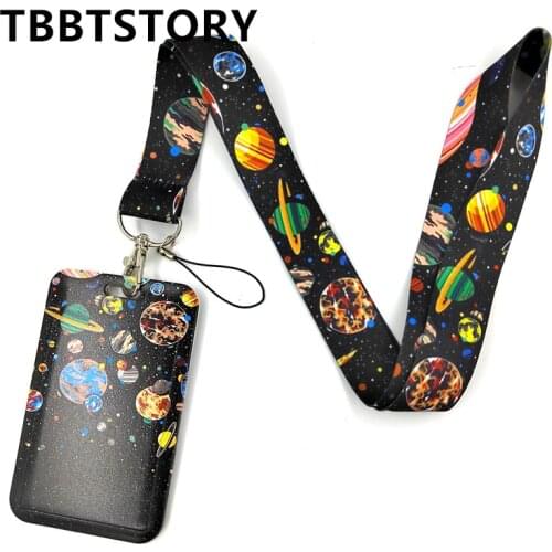 Space Planets Neck Strap Lanyard For Key Chain ID Bank Credit Card Badge Holder Keycord Neckband Mobile Phone Rope Accessories