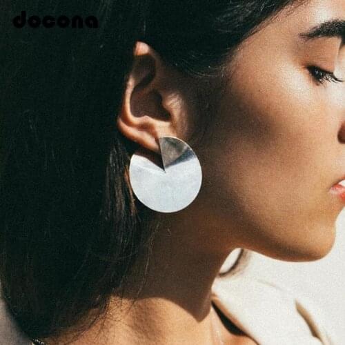 Docona Punk Gold Silver Color Curved Round Stud Earring for Women Geometric Studs Earrings Boho Jewelry Brincos 2040