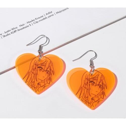 Anime Peach Heart Dangle Earrings Acrylic Orange Blue Comics Cartoons Characters Statement Earrings for Women Fashion Jewelry