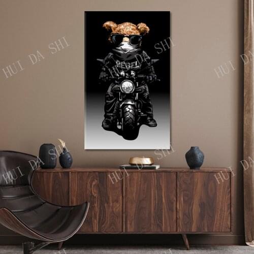 Biker Bear Modern Art Canvas, Live to Ride Poster Print