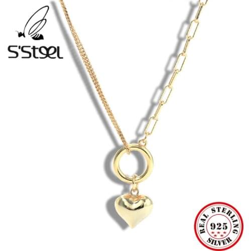 SSTEEL Heart Necklaces 925 Sterling Silver For Women Korean Gold Love Pendants Necklace Colgantes De Plata De Ley 925 Jewelry