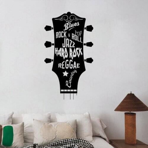 Guitar Vinyl Wall Stickers Musical Wall Art Home Decoration New Design Guitar Head Wall Mural Hard Rock Music Wall Decals WL1441