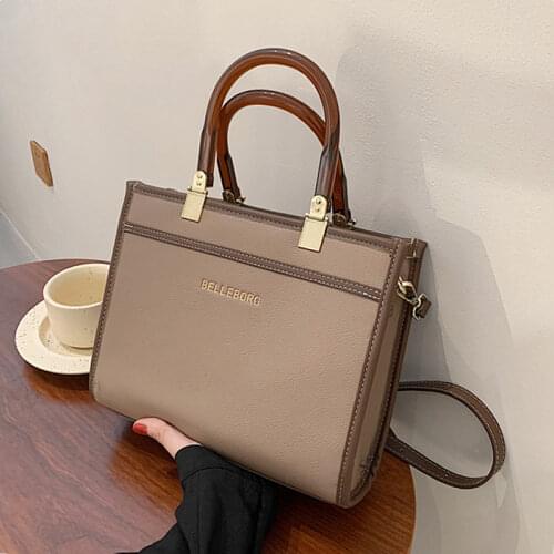 Vintage Patchwork Briefcase Acrylic Double Handle Tote Bags For Women Designer Brand High Quality Work Shoulder Crossbody Bags