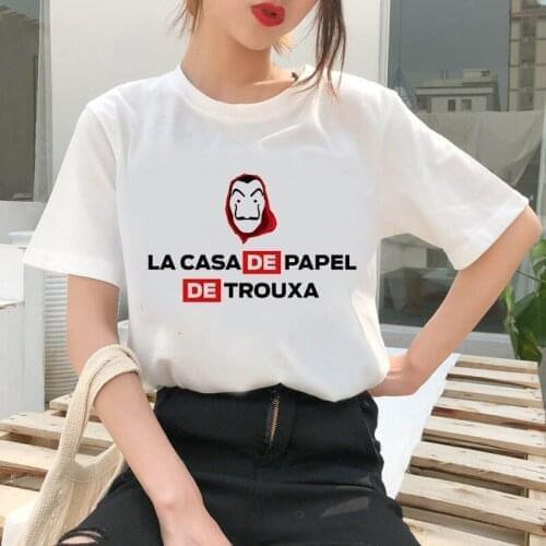 Womens T-shirt 90s Ulzzang Harajuku Graphic Funny Red paper house Print Tees O Neck Casual Womens Top Clothings