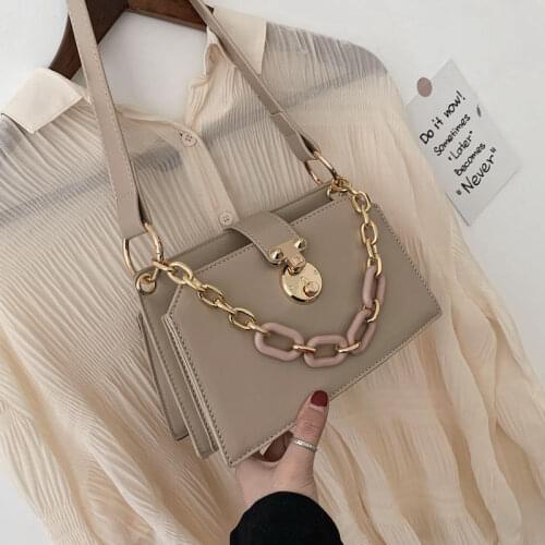 Youth Ladies Simple Versatile Bag Women Mini Crossbody Bag Acrylic Chain Lady Hit Color PU Leather Luxury Designer Shoulder Bag