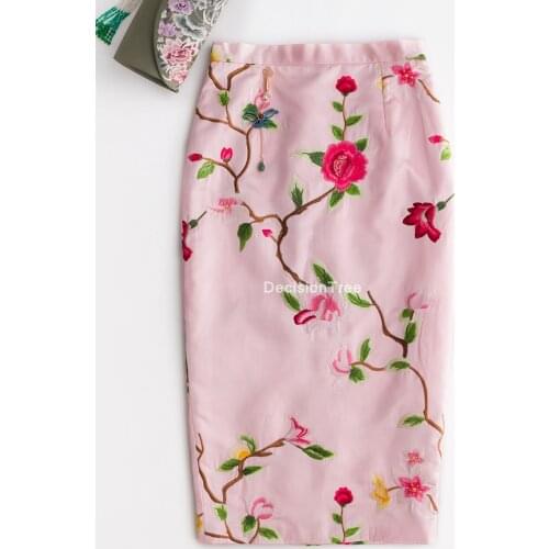 2021 women chinese style skirt oriental chinese cheongsam skirt elegant lady highwaist cheongsam skirts print retro women skirt