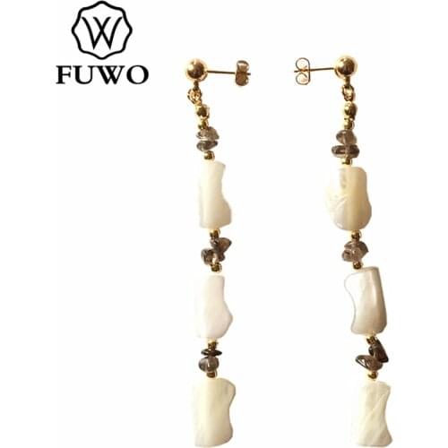 FUWO Natural Seashell Charm Earrings With Crushed Crystal Quartz Beads Women Wedding Jewelry 6 Colors ER525