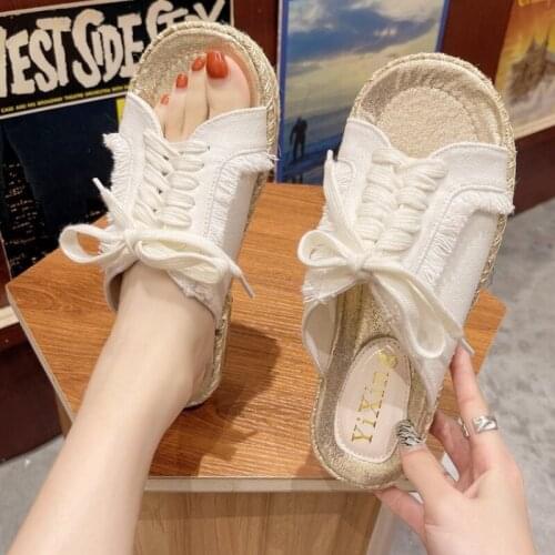 Women Slippers Hemp Rope Braided Fisherman Slippers 2021 New Summer Korean Version Literature Art Cloth Strap Flat Woman Slides