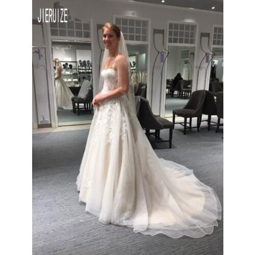 JIERUIZE New Ivory Sweetheart Wedding Dresses Sleeveless Backless Lace Appliques Bridal Dresses Wedding Gowns vestidos de novia