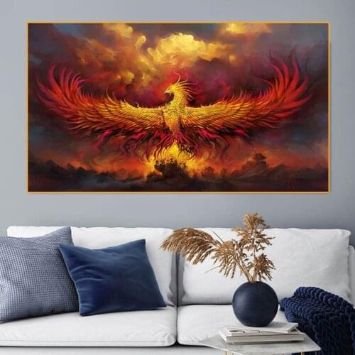 Modern Art Painting Golden Flame Golden Phoenix 5D Diy Diamond Painting Embroidery Animal Bird Handcraft Kit Mosaic Home Decor