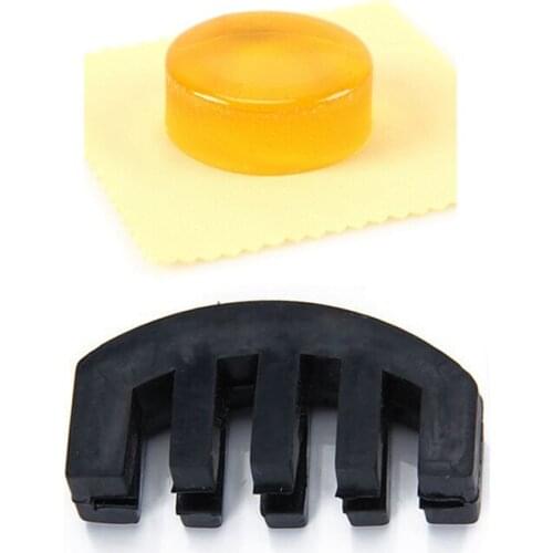 2 Pcs Accessories: 1 Pcs Rubber 4/4 Violin Practice Mute Black & 1 Pcs 25G Erhu Rosin Violin Rosin Transparent Yellow