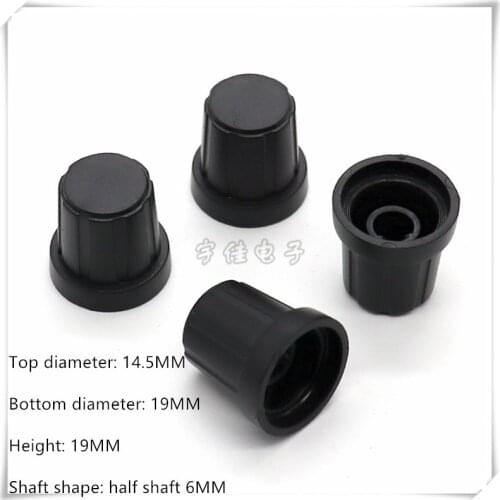 5 Piece 19*19MM half shaft black plastic knob potentiometer rotary encoder volume switch knob suitable for D axis 6MM